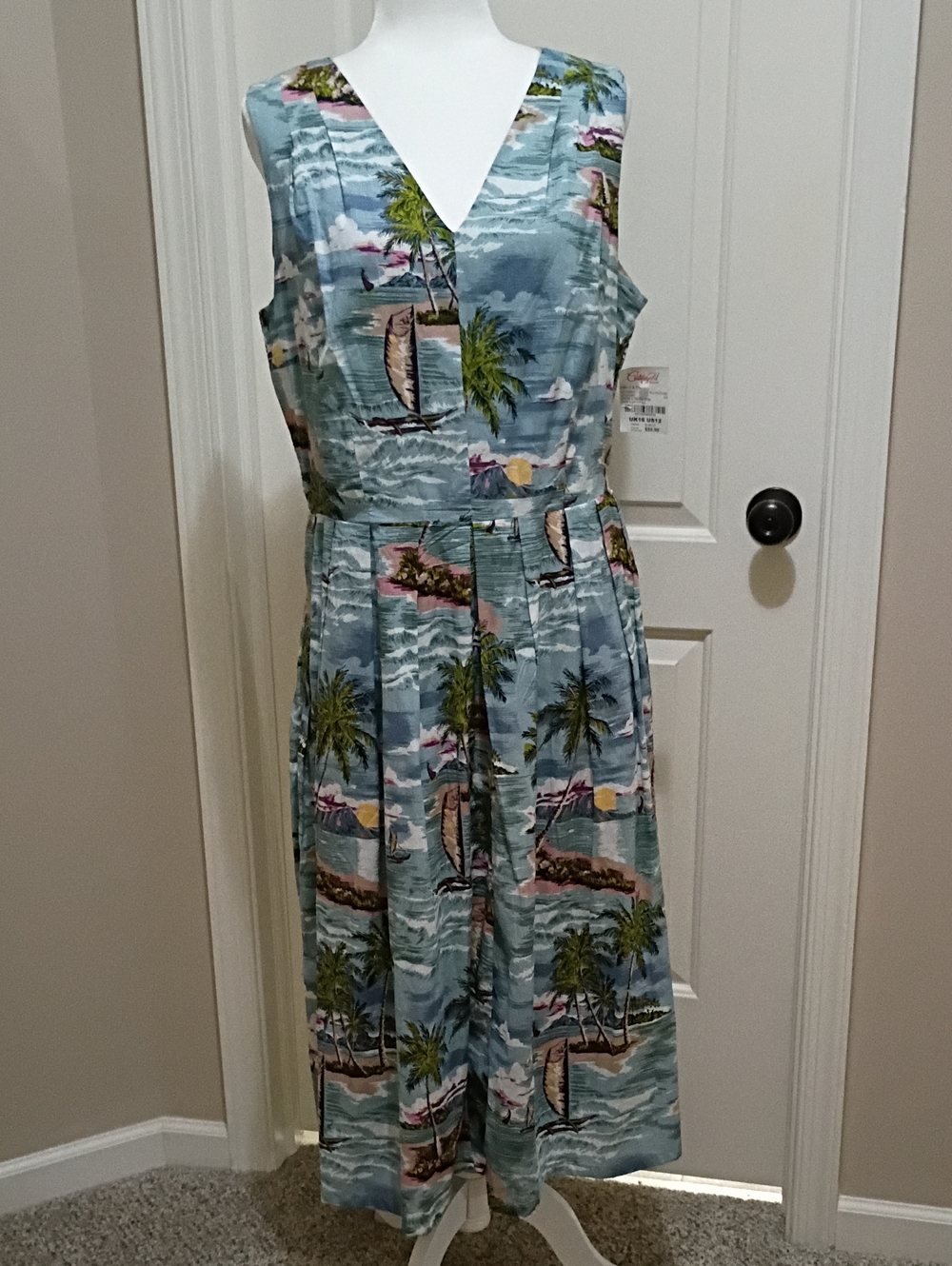 Emily And Fin Blue Tropical Hawaiian Print A Line Dress Size XL NWT